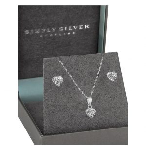buy silver pave crystal heart earring and pendant set 5f186947b79e1