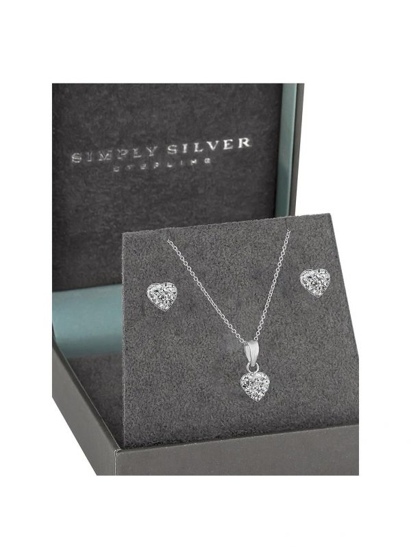 buy silver pave crystal heart earring and pendant set 5f186947b79e1