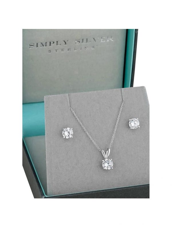 buy simply silver cubic zirconia classic 6mm round solitaire pendant and earrings set 5f18693ec3ae9