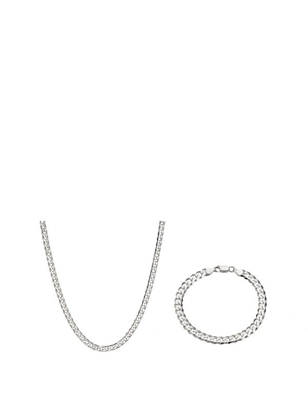 buy sterling silver 1oz solid diamond cut curb chain and bracelet set 5f1daf81b60fb
