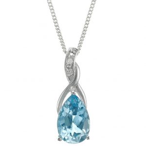 buy sterling silver blue topaz diamond set drop pendant 5f16ec428bca7