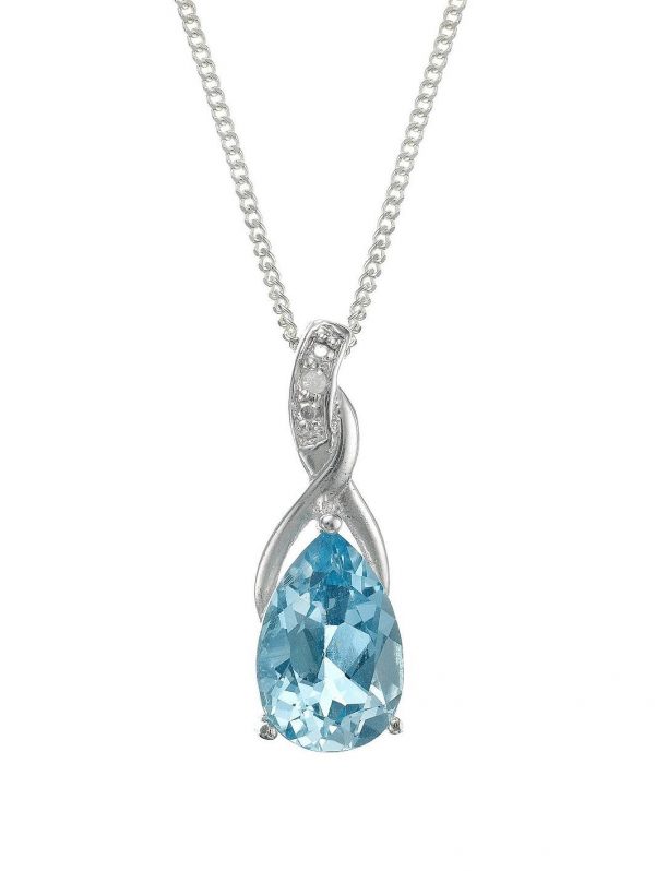 buy sterling silver blue topaz diamond set drop pendant 5f16ec428bca7