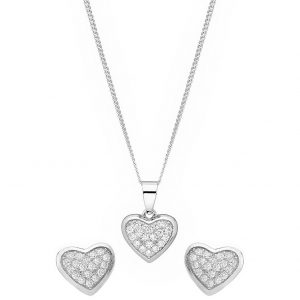 buy sterling silver cubic zirconia cluster heart stud earrings and pendant set 5f186933bffc9
