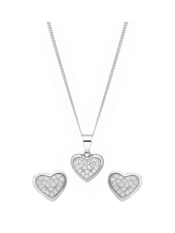 buy sterling silver cubic zirconia cluster heart stud earrings and pendant set 5f186933bffc9