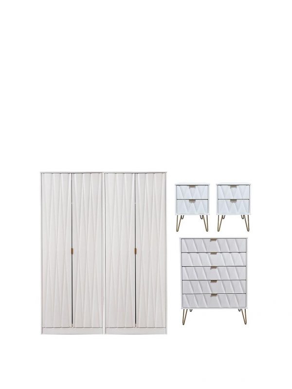 buy versailles part assembled 4 piece package 4 door wardrobe 5 drawer chest and 2 bedside chests 5f17bca11571b