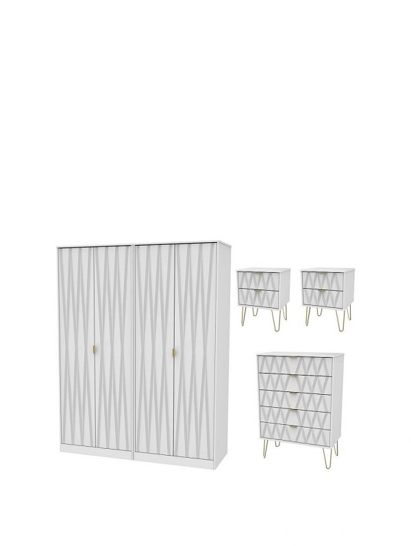 buy versailles part assembled 4 piece package 4 door wardrobe 5 drawer chest and 2 bedside chests 5f17bca6ca5f9
