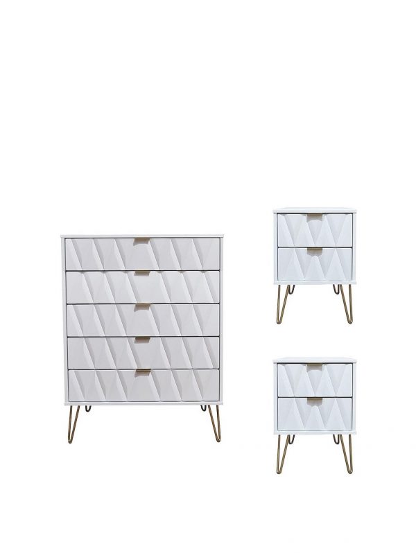 buy versailles ready assembled 3 piece package 5 drawer chest and 2 bedside chests 5f17bda8c965b