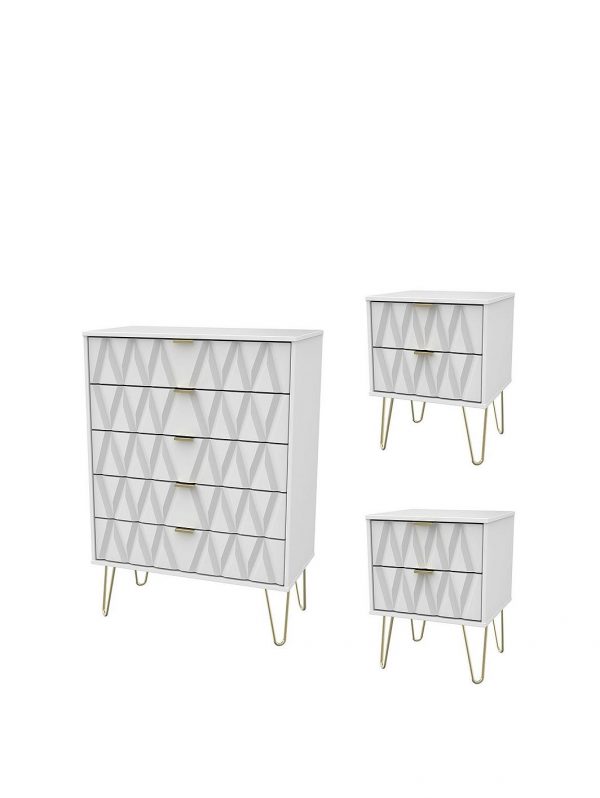 buy versailles ready assembled 3 piece package 5 drawer chest and 2 bedside chests 5f17bdab2451b