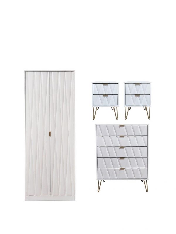 buy versailles ready assembled 4 piece package 2 door wardrobe 5 drawer chest and 2 bedside chests 5f17bc676716c