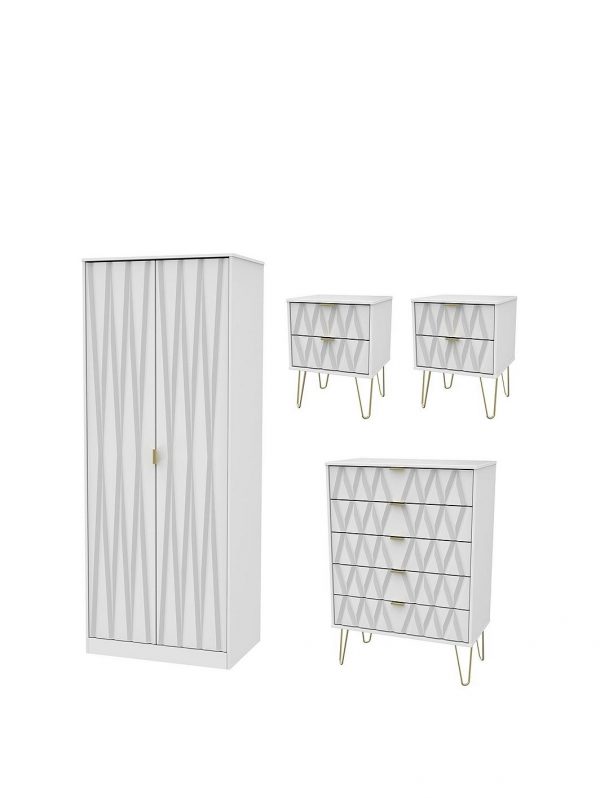 buy versailles ready assembled 4 piece package 2 door wardrobe 5 drawer chest and 2 bedside chests 5f17bc6b3f57e