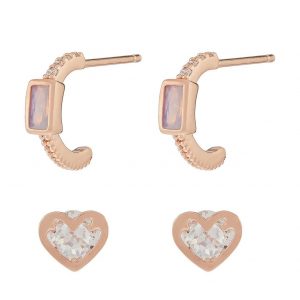 buy z x 2 baguette hoop and heart stud set rose gold 5f1c5ff38bf2f