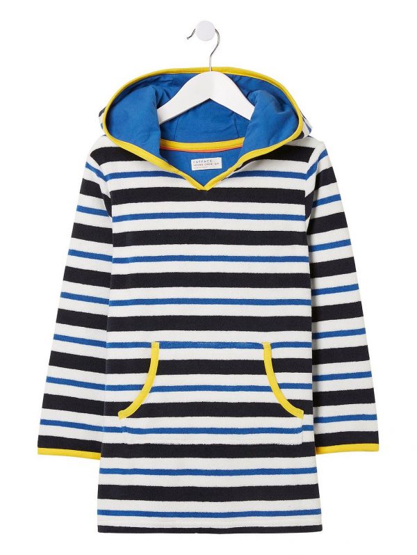 selling boys stripe hooded towelling top navy 5f042a49c64e7