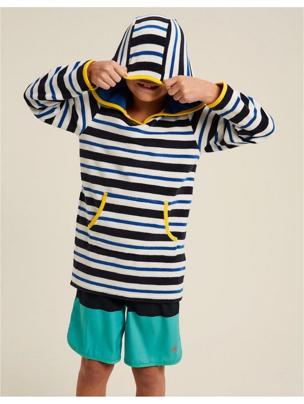 selling boys stripe hooded towelling top navy 5f042a4ae9de4
