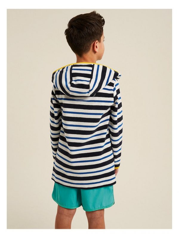 selling boys stripe hooded towelling top navy 5f042a4bd923a