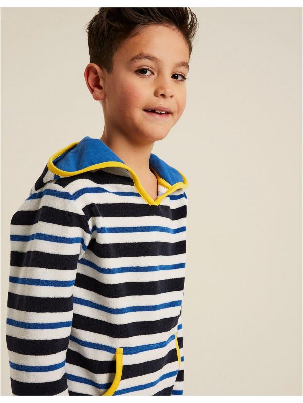 selling boys stripe hooded towelling top navy 5f042a4c90039