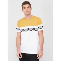 selling cut sew geo panel t shirt mustard white 5f009695b5666