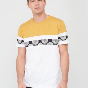 selling cut sew geo panel t shirt mustard white 5f00969d2643d