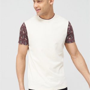 selling cut sew paisley sleeve print t shirt ecru 5f05bb60797f7