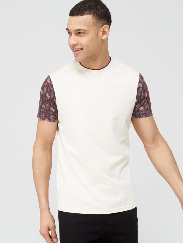 selling cut sew paisley sleeve print t shirt ecru 5f05bb60797f7