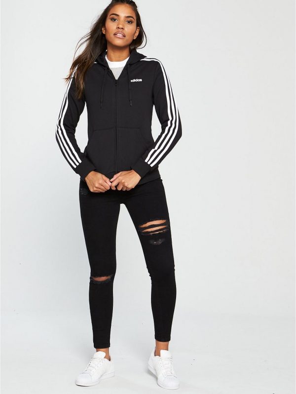 selling essentials 3 stripe full zip hoodie black 5efcbdd4dd968