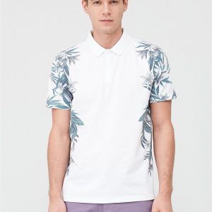 selling floral side printed polo shirt white 5f0096adc423d