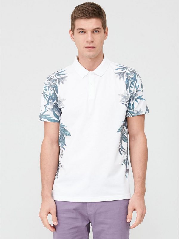 selling floral side printed polo shirt white 5f0096adc423d