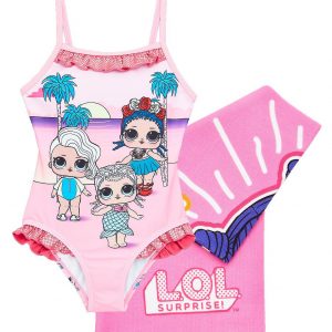 selling girls 2 piece swimsuit and towel set pink 5f042a24a84cc