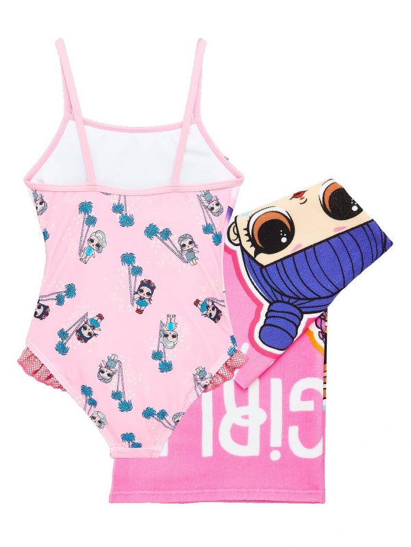 selling girls 2 piece swimsuit and towel set pink 5f042a2558134