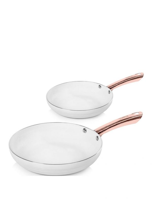 selling linear rose gold set of 2 frying pans in white 5f05b4bfc9406
