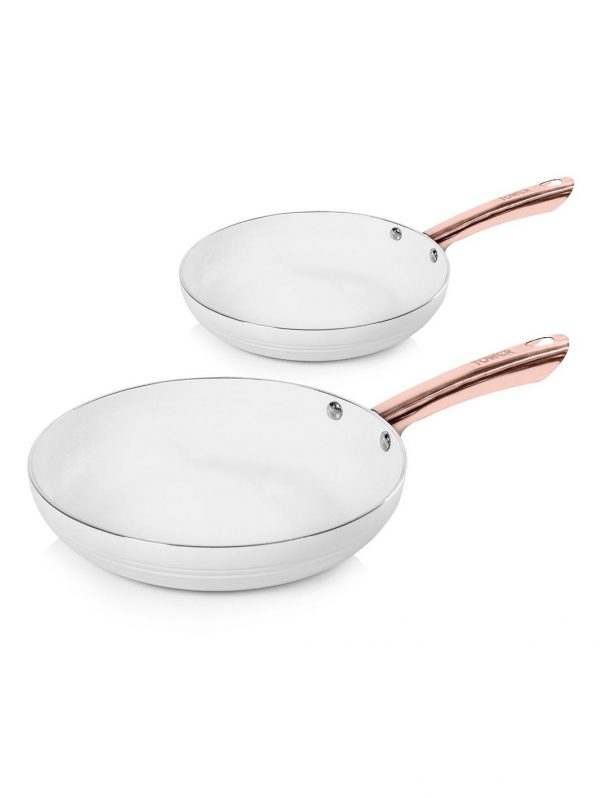 selling linear rose gold set of 2 frying pans in white 5f05b4c078c50