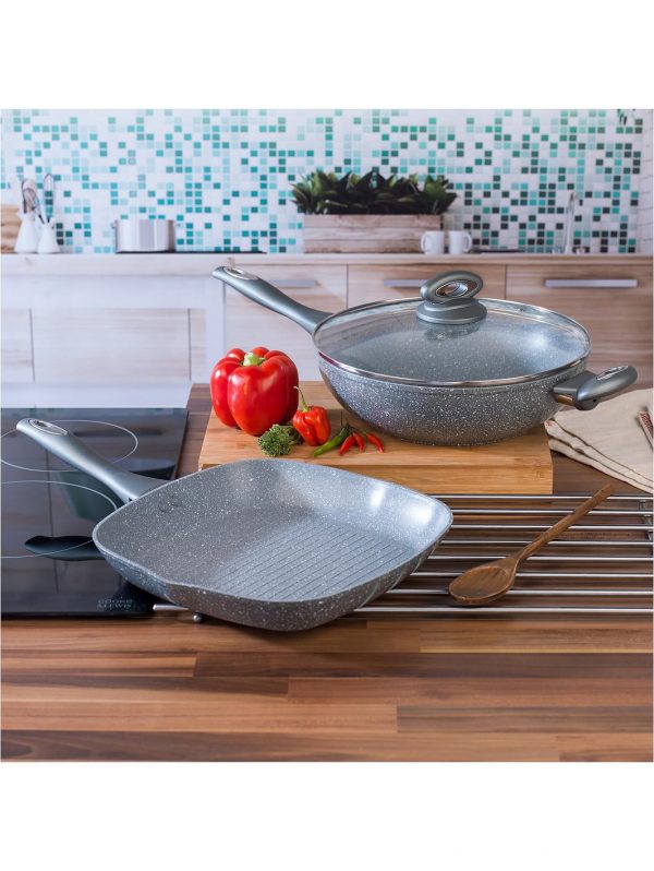 selling marble collection wok and griddle pan set in grey 5efdc8872890a