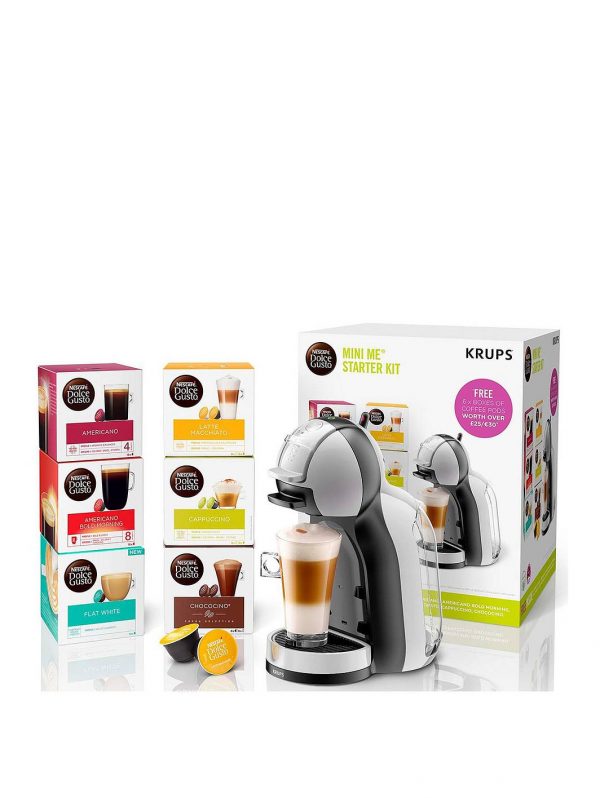 selling mini me automatic coffee machine arctic grey and black anthracite by krups starter kit 5f056372c9bd5