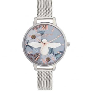 selling olivia burton bejewelled floarals 3d bee floral dial silver mesh watch 5f044c04ed8f3