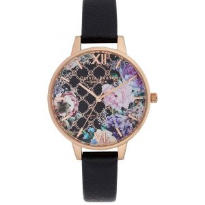 selling olivia burton glasshouse demi floral dial black strap watch 5f044bed8c528