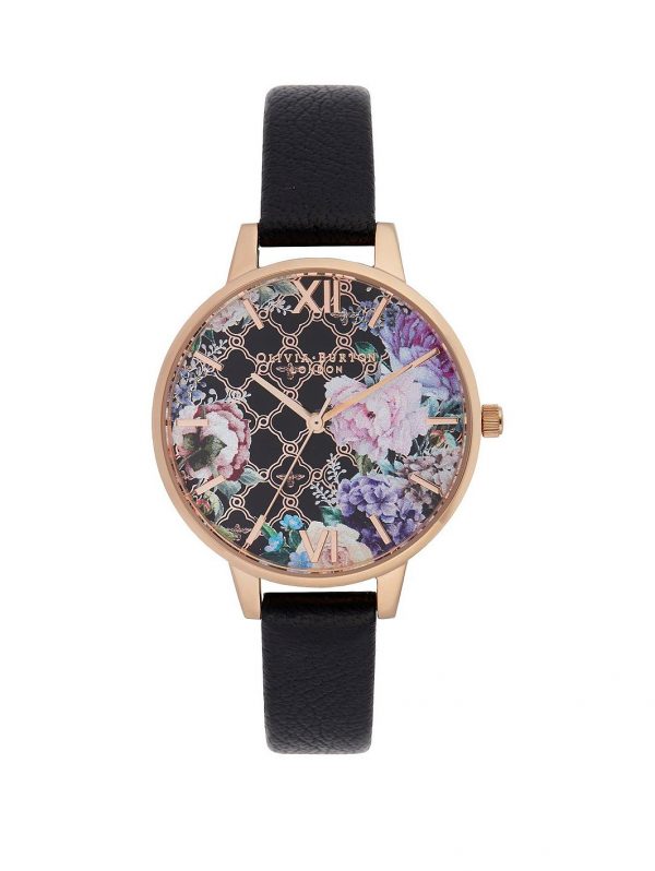 selling olivia burton glasshouse demi floral dial black strap watch 5f044bed8c528
