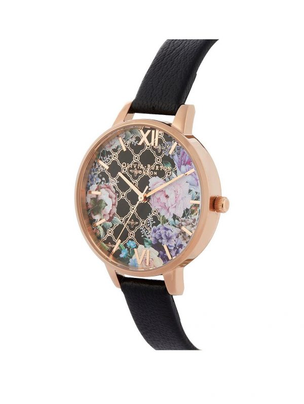 selling olivia burton glasshouse demi floral dial black strap watch 5f044beebb030
