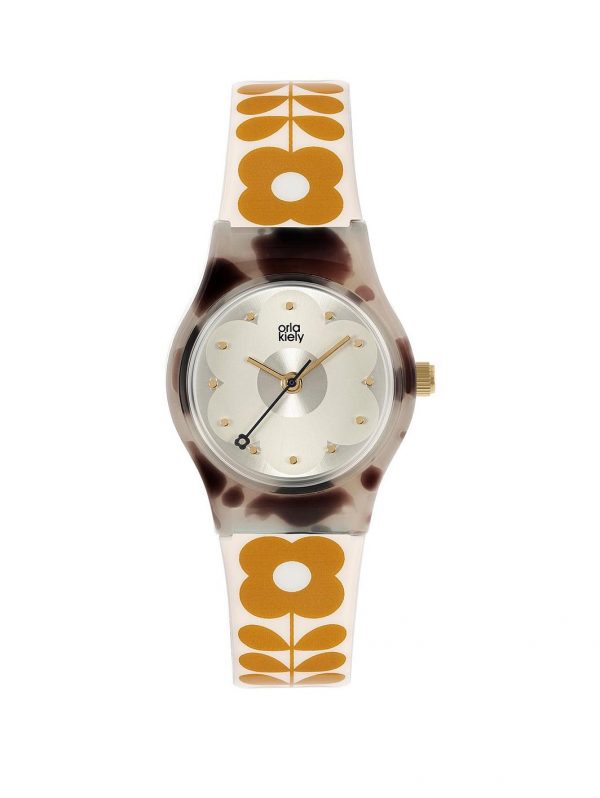 selling orla kiely mini bobby grey tortoise shell case white and tan stem print strap watch 5efc641d9be49