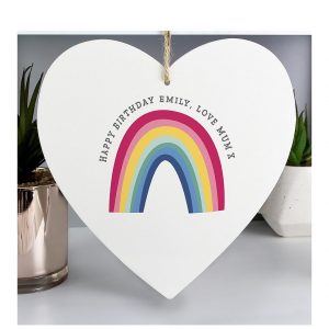 selling personalised rainbow large wooden heart decoration 5efeee1a86638