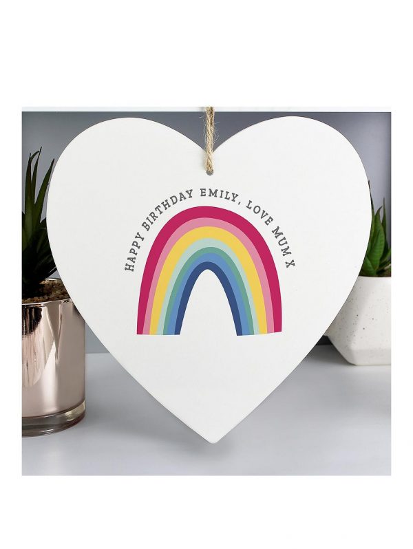 selling personalised rainbow large wooden heart decoration 5efeee1a86638