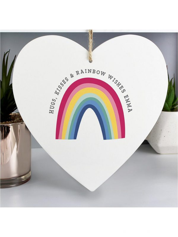 selling personalised rainbow large wooden heart decoration 5efeee1d69a3e