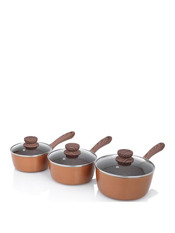 selling set of 3 copper stone non stick saucepans with lids 5f05b22b3df2f
