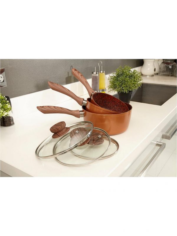 selling set of 3 copper stone non stick saucepans with lids 5f05b22c48934
