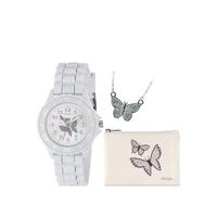 selling tikkers silver butterfly dial white silicone strap watch with purse and necklace kids gift set 5efed9d9b376e