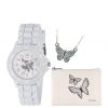 selling tikkers silver butterfly dial white silicone strap watch with purse and necklace kids gift set 5efed9e21b47a