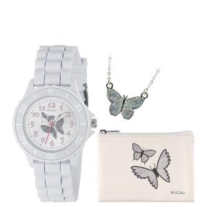 selling tikkers silver butterfly dial white silicone strap watch with purse and necklace kids gift set 5efed9e21b47a