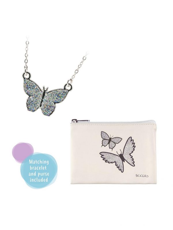 selling tikkers silver butterfly dial white silicone strap watch with purse and necklace kids gift set 5efed9f0918d0