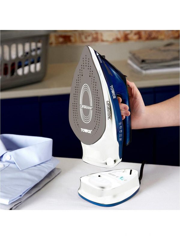selling tower 2400w cord cordless steam iron blue 5f06b8fde6151