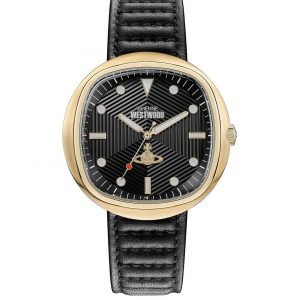 selling vivienne westwood lexington black textured gold detail soft square dial black leather strap watch 5f081b551136e