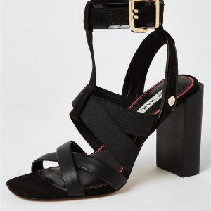 special sale elastic strap block heel sandal black 5f03125c8fb53