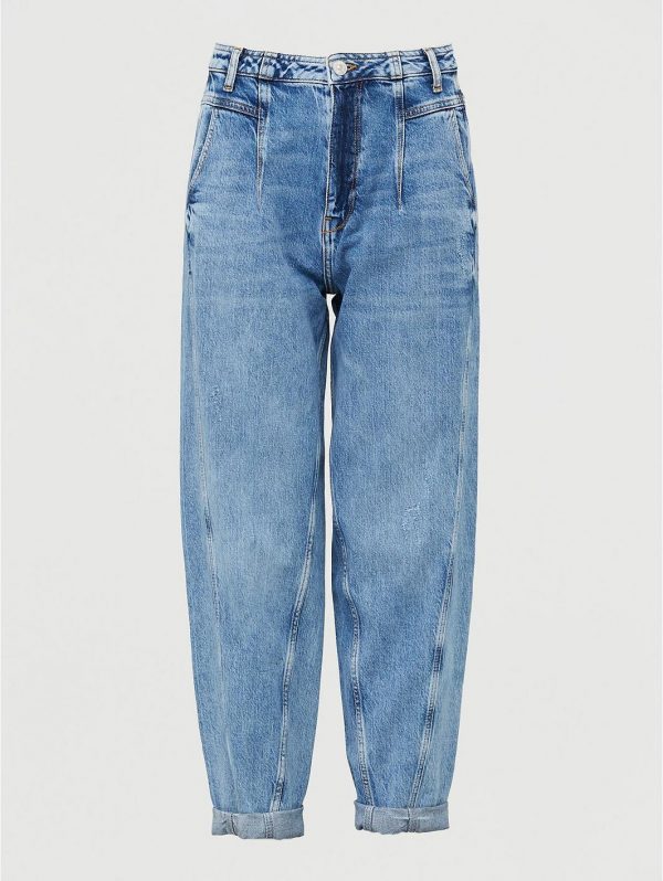 special sale high waist pleat top slouch jean mid wash 5efdc0363b8e8
